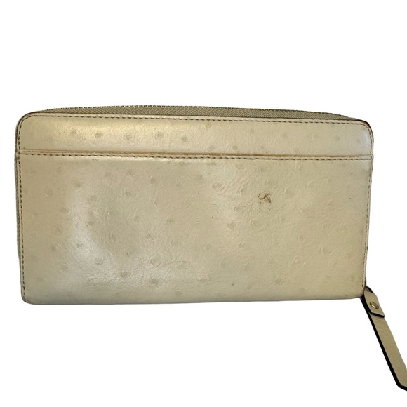 Kate Spade Taupe Grey A La Vita Ostrich Embossed Leather Designer Wallet GUC - Picture 2 of 11
